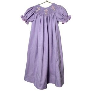 Lolly Wolly Doodle Girls Bishop Smocked Cross Long Dress Size 4 Easter Church